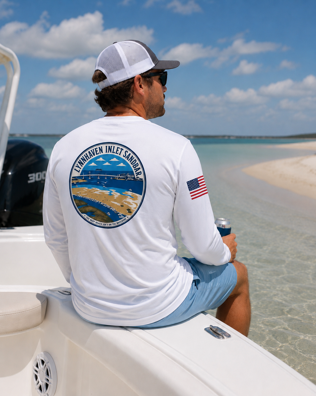 Lynnhaven Inlet Sandbar Long Sleeve Sun Shirt White