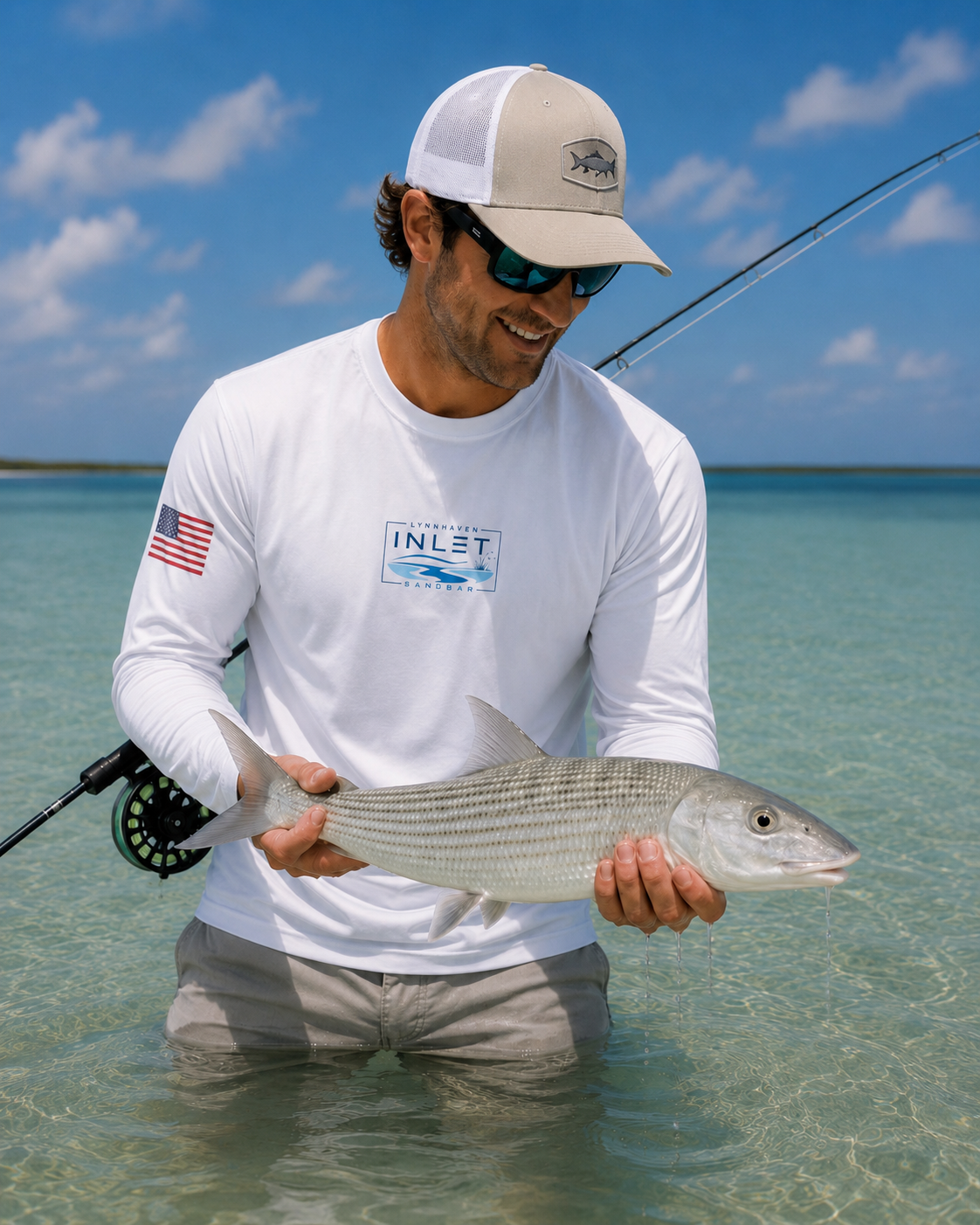 Lynnhaven Inlet Sandbar Long Sleeve Sun Shirt White